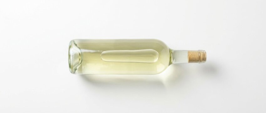 Horizontal white wine bottle isolated on white background.