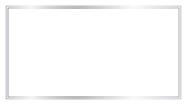 Rectangle silver frame with double line for 16:9 work project, ornate border design for web, thumbnail,  PNG isolated on transparent background.