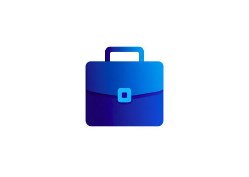 Modern blue gradient briefcase icon symbolizing professional business work, corporate employment, and career growth on a white background