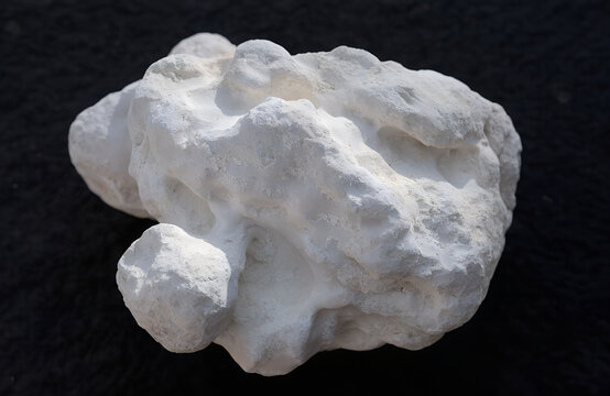 Overhead of prime white ambergris boulder-like mass, chalky rock-hard waxy surface, cream to pale gray color indicating maximum age, irregular organic form with ocean-worn texture, dark background