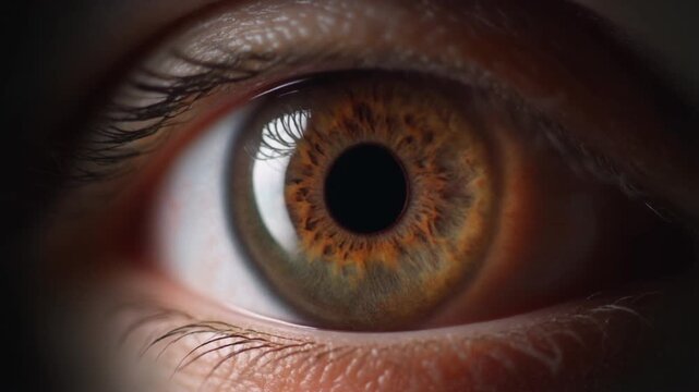 Extreme macro footage of a single healthy human brown iris with one subtle circular catchlight for world sight day