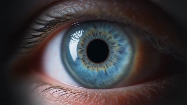 Extreme macro footage of a single healthy human blue iris with one soft circular catchlight for world sight day
