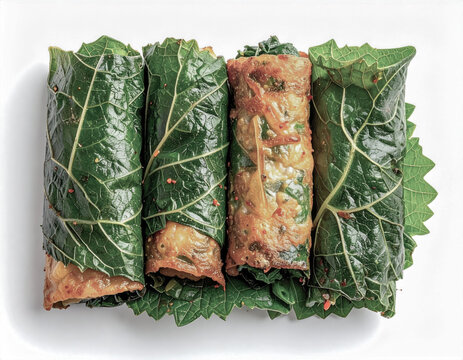 Korean Perilla Leaf Jeon Rolls Isolated on White