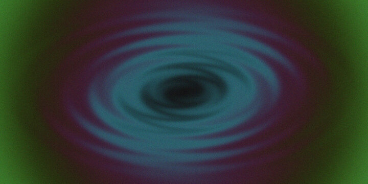 Abstract digital art featuring a dark central vortex surrounded by concentric ripples in shades of blue, purple, and green with a grainy texture