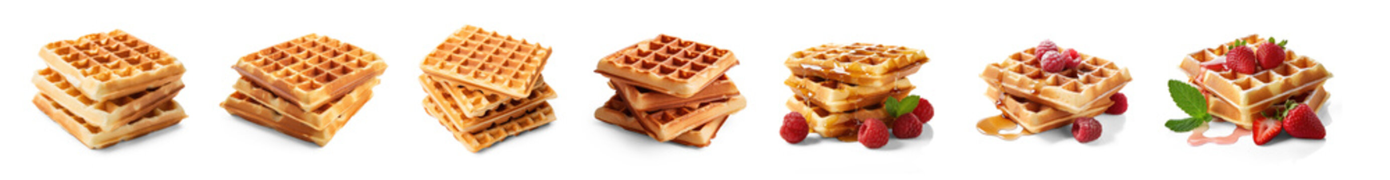 A collection of waffles is displayed against a png transparent.