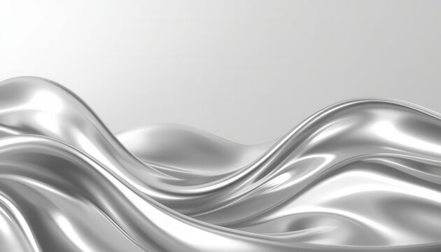 Silver Silk Wave: Abstract background of flowing silver silk fabric with gentle undulations, reflecting light and creating a luxurious, smooth texture.