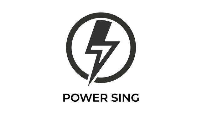 Minimalist lightning bolt icon inside a circle represents electricity power energy and rapid charge concept design