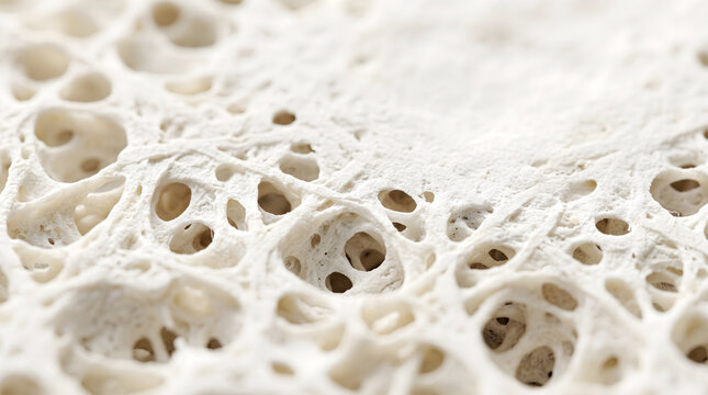 Organic porous bone structure texture with spongy white matrix for medical research.
