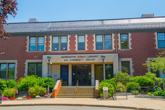 Barrington Public Library at 281 County Road in Barrington Civic Center Historic District in town of Barrington, Rhode Island RI, USA. 