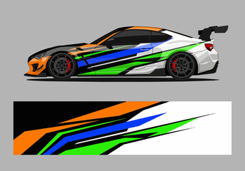 Fototapeta premium Colorful sports car with dynamic racing decal design