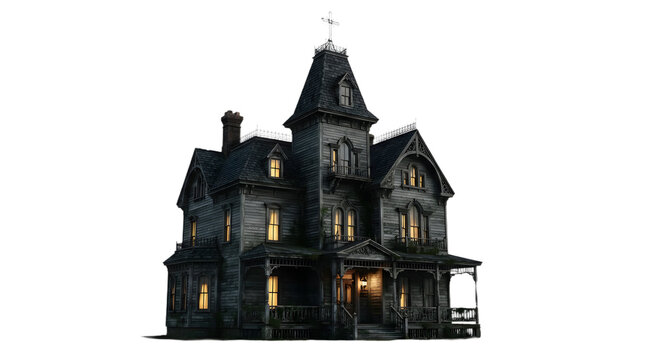Gothic victorian haunted mansion isolated on transparent background