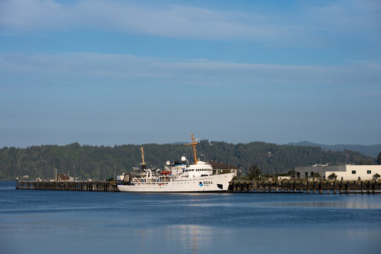 NEWPORT, OR &ndash; JULY 14, 2026: Yaquina Bay, NOAA Ship Rainier, S 221, Hydrographic research and scientific study surveys
