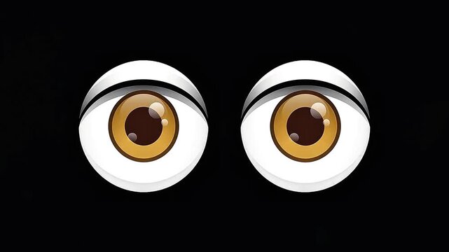 Glossy Cartoon Eyes Blinking Expression Animation Vector Isolated on Black Background