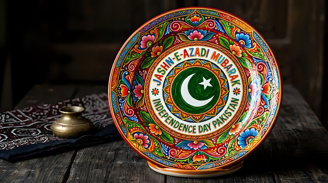 Hand painted decorative plate celebrating independence day of pakistan with pakistan independence decorative celebration crescent handcrafted ceramics souvenir