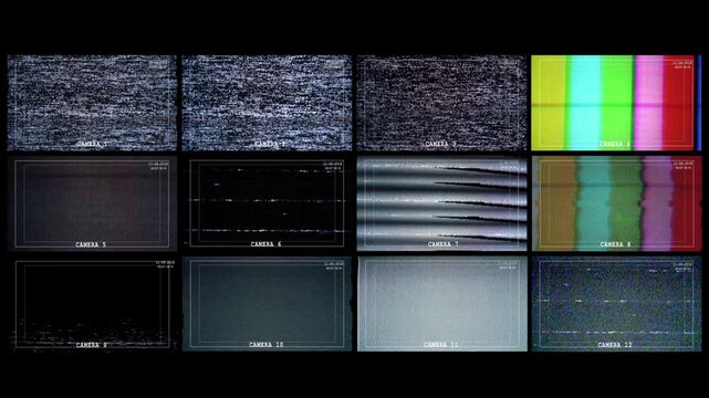 12 layer screen multiple CRT with noise effect monitors in a broadcasting studio