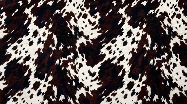 closeup of textured brown black and white cowhide animal fur pattern natural shapes