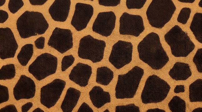 closeup textured giraffe pattern fabric brown black irregular shapes animal print design