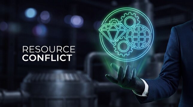 Businessman holding digital resource hologram. Corporate strategy and global asset management.