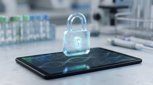 Secure genetic data on tablet in science lab