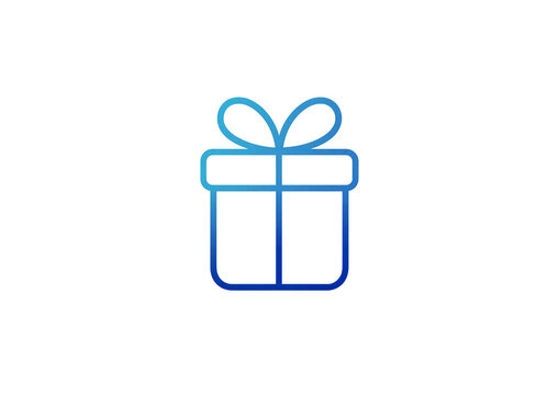 Linear gradient blue gift box icon representing a simple present or holiday surprise element for modern digital user interface design and festive graphic layouts