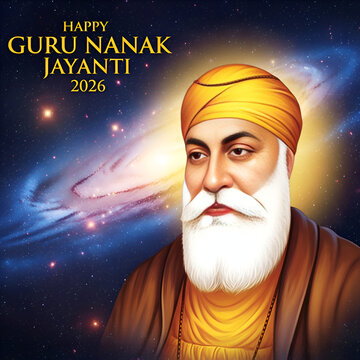 Guru Nanak Jayanti Celebration with Cosmic Galaxy Background 2026