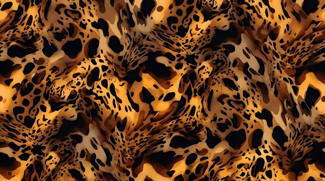 seamless pattern of abstract leopard spots in warm brown black and orange colors fabric texture background