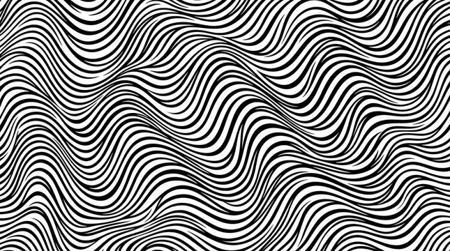 Wavy lines create a monochrome black and white background pattern