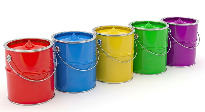 Colorful Paint Cans In A Row
