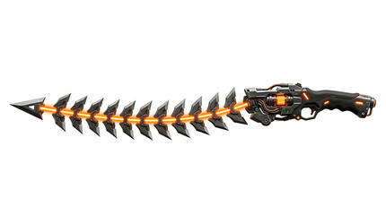 Naklejka premium Isolated Futuristic Blade Weapon with Serrated Edges and Glowing Energy Core