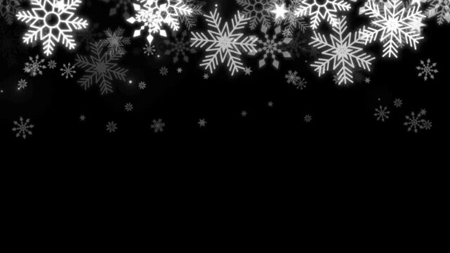 White falling snowflake border overlay isolated on a black background