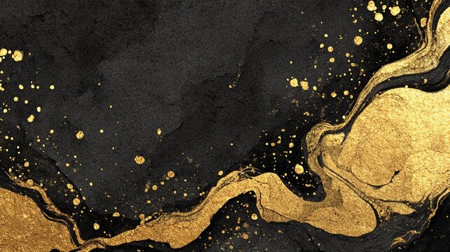 Elegant Japanese suminagashi ink marble texture with flowing gol