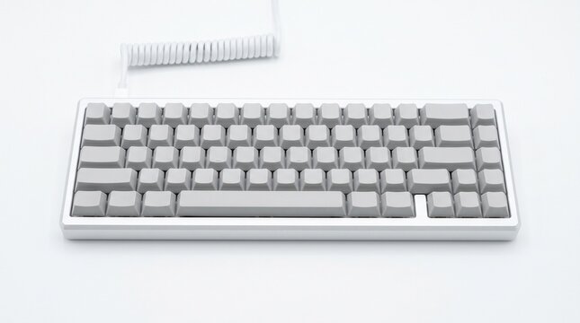 Modern white mechanical computer keyboard isolated on white background, compact input device for gaming, office work, programming, productivity, technology and digital workspace