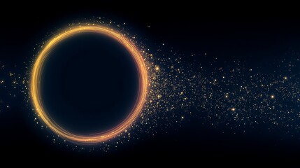 Fototapeta premium Abstract golden circular frame with glowing dust particles motion background illustration