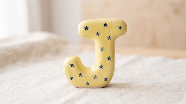 Yellow Felt Letter J with Colorful Star Decorations