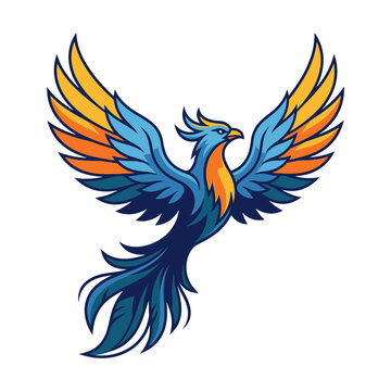 Phoenix bird vector illustration with wings spread in a vibrant sunrise color palette.