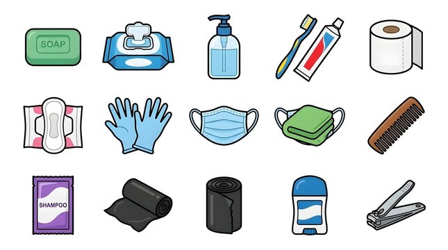Disaster kit vector for personal hygiene and sanitation