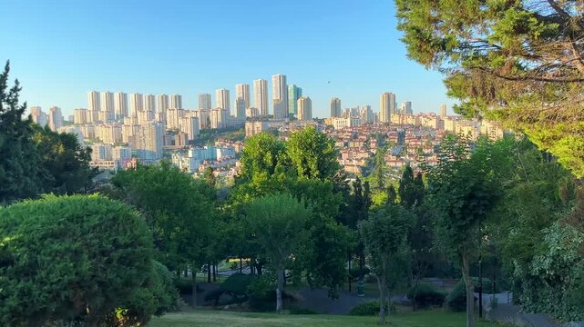 Bahcesehir and Ispartakule District view at sunset in Istanbul, Turkey. (4K video)