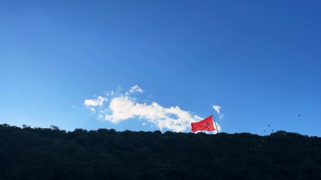 Turkish flag and clouds in a summer day in Istanbul, Turkey. (4K video)