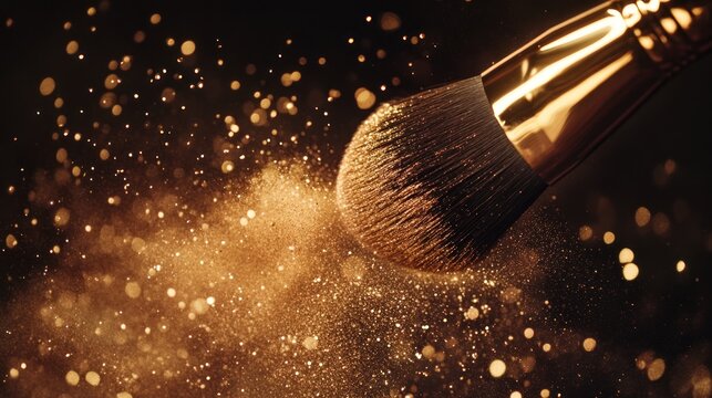 Golden makeup brush with exploding powder