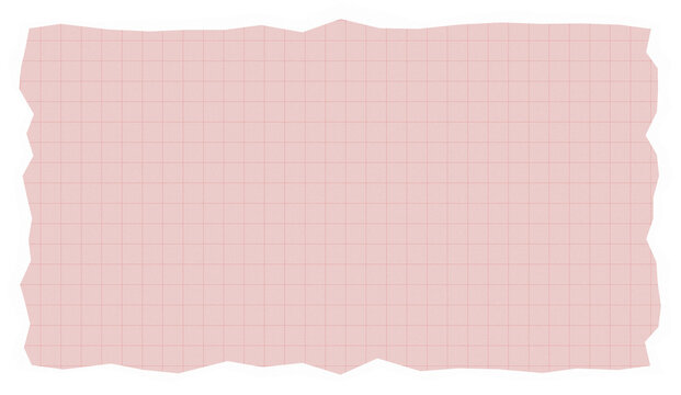 Pink graph paper sheet with torn edges for math and science projects as a textured background surface for writing notes or drafting technical diagrams for engineering study and school work