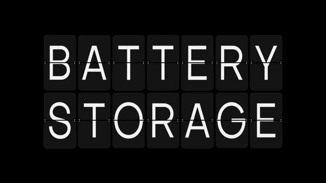 Split-Flap Blank to BATTERY STORAGE Energy Display Animation on Black Background