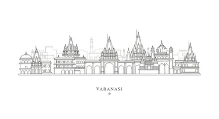 Fototapeta premium Varanasi Cityscape Outline Illustration - Iconic Indian Skyline