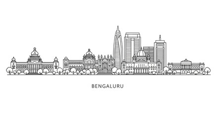 Fototapeta premium Bengaluru Cityscape Skyline - India's Silicon Valley in Outline