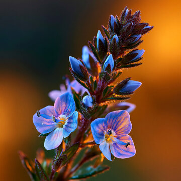 Purple veronica flowers in sunlight with macro photography veronica speedwell