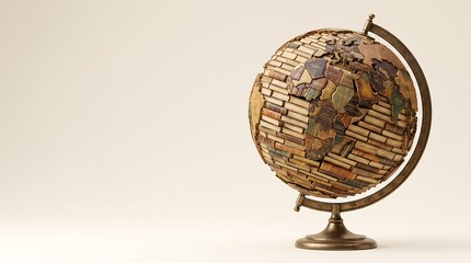 Obraz premium Vintage book and globe on wooden table representing knowledge and exploration