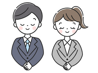 Fototapeta premium お辞儀をする男性社員と女性社員
