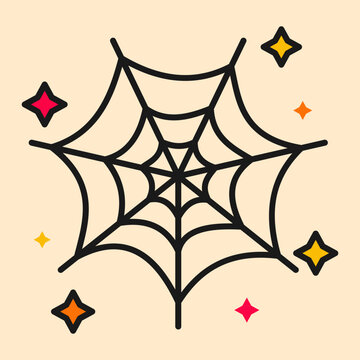Spider Web Illustration and Sparkling Stars