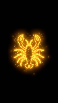 Lobster or crayfish emblem. Seafood shop, signboard, restaurant menu, fish market emblem design. Fresh seafood or shellfish product. Neon glowing.