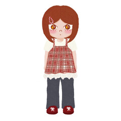 Cute chibi girl character design with red hair and plaid dress