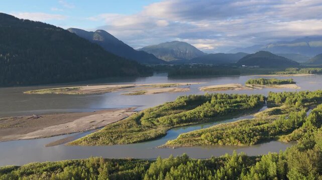 Majestic Fraser River Winding Through Chilliwack Valley, British Columbia, Canada